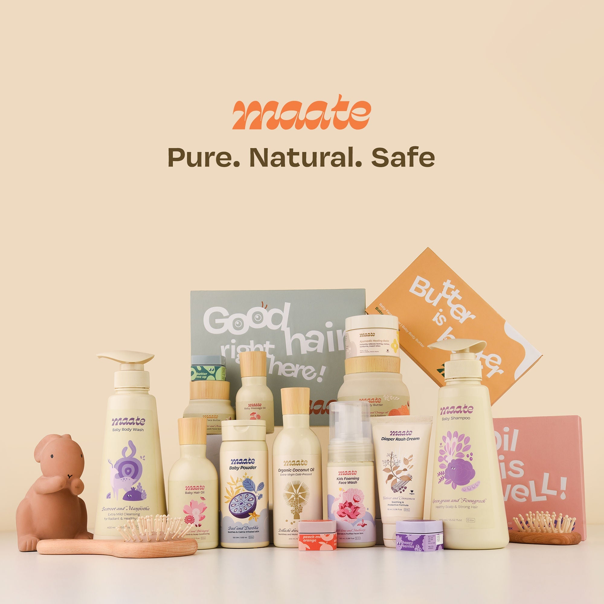 Maate Baby Shampoo from Green Gram & Fenugrek Extracts, Soap Free & Tear Free tural Cleanser, 400ml