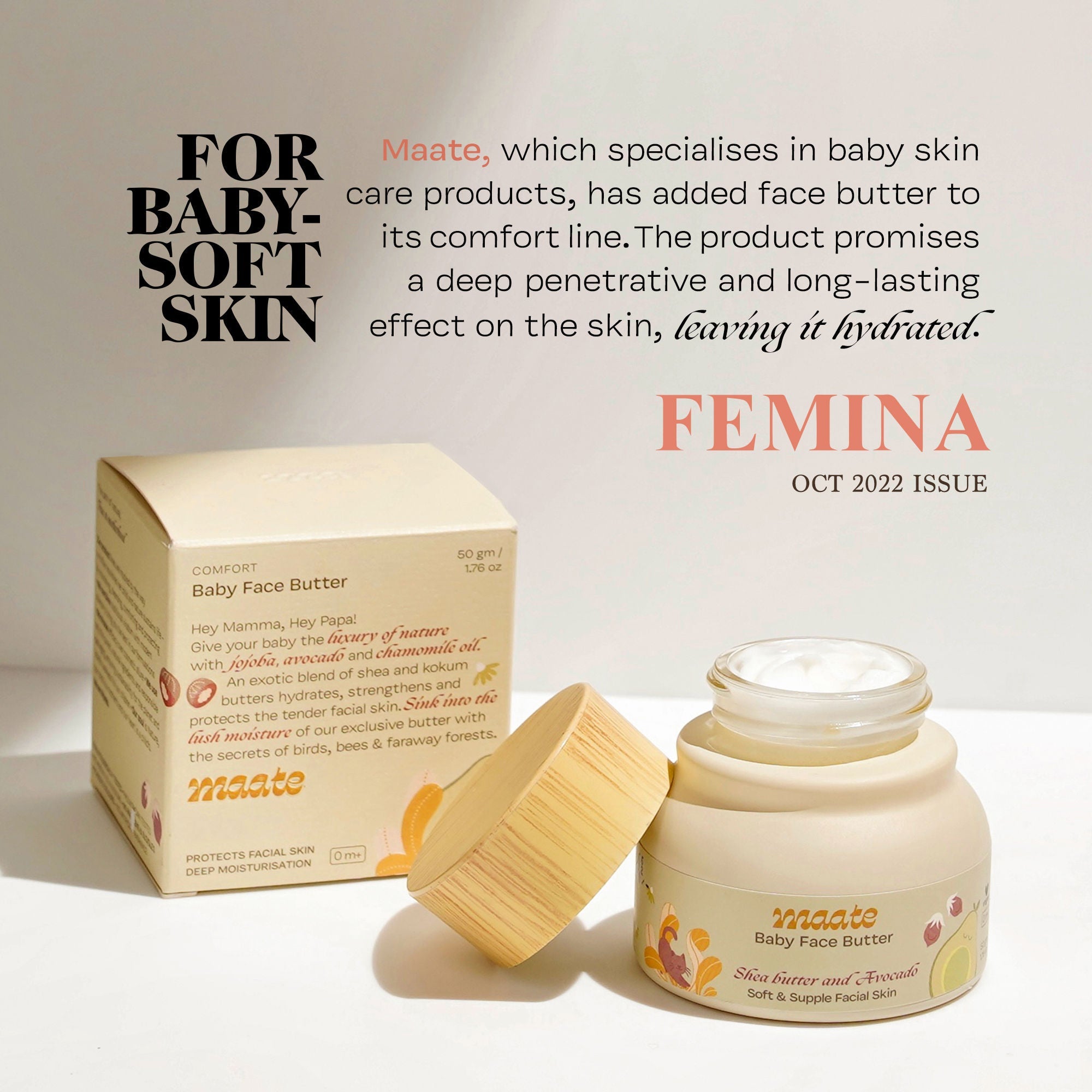 Maate Baby Face Butter Cream Moisturizer with Avocado & Shea Butter for Soft & Supple Skin, 50gm