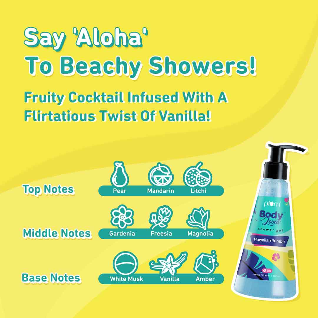 Plum Hawaiian Rumba Shower Gel by Plum BodyLovin' | SLS-Free | Hydrating Formula | Fresh Beachy Fragrance | Aloe-Infused Body Wash, 240ml Buy at Indicrest Image 4
