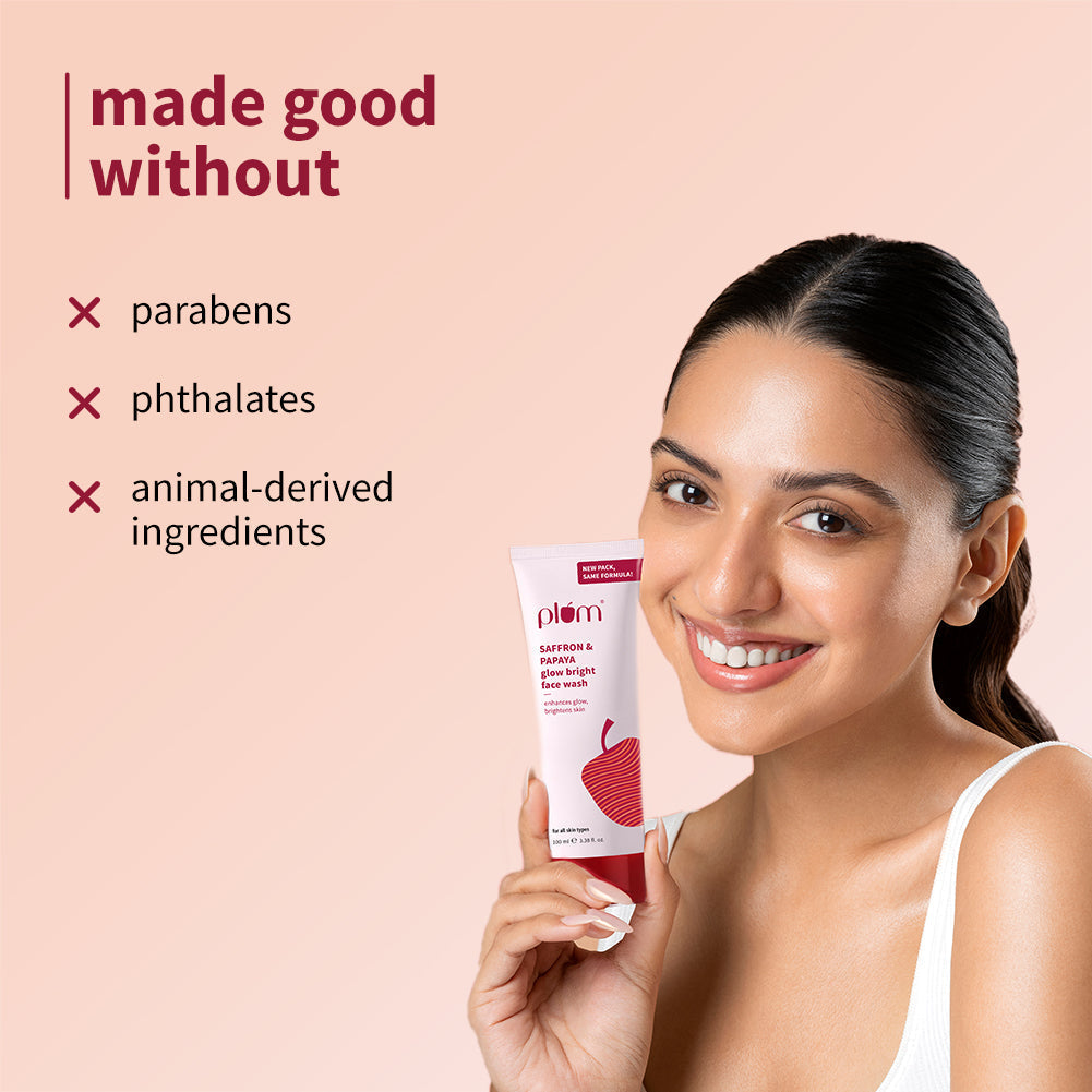 Plum Saffron & Papaya Glow Bright Face Wash | Enhances Glow | Brightens Skin | Gentle & Non-Drying, 100g x 2 Buy at Indicrest Image 15