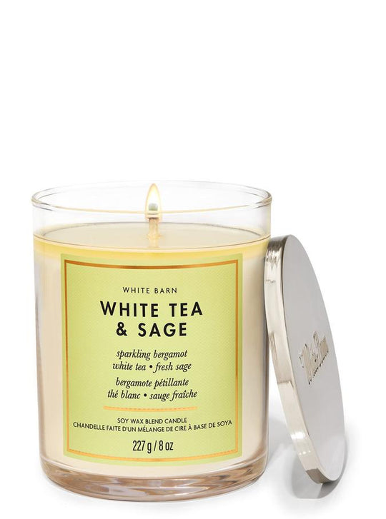 Bath & Body Works White Tea & Sage Single Wick Candle, 227 g / 8 oz Buy at Indicrest