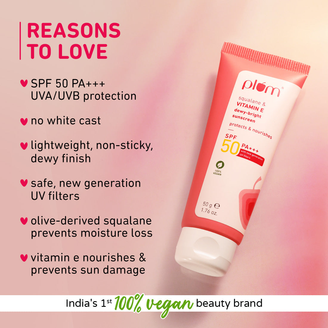 Plum Squalane & Vitamin E SPF 50 PA+++ Dewy-Bright Sunscreen | Safe, New Gen UV Filters | No White Cast, 50g Buy at Indicrest Image 2