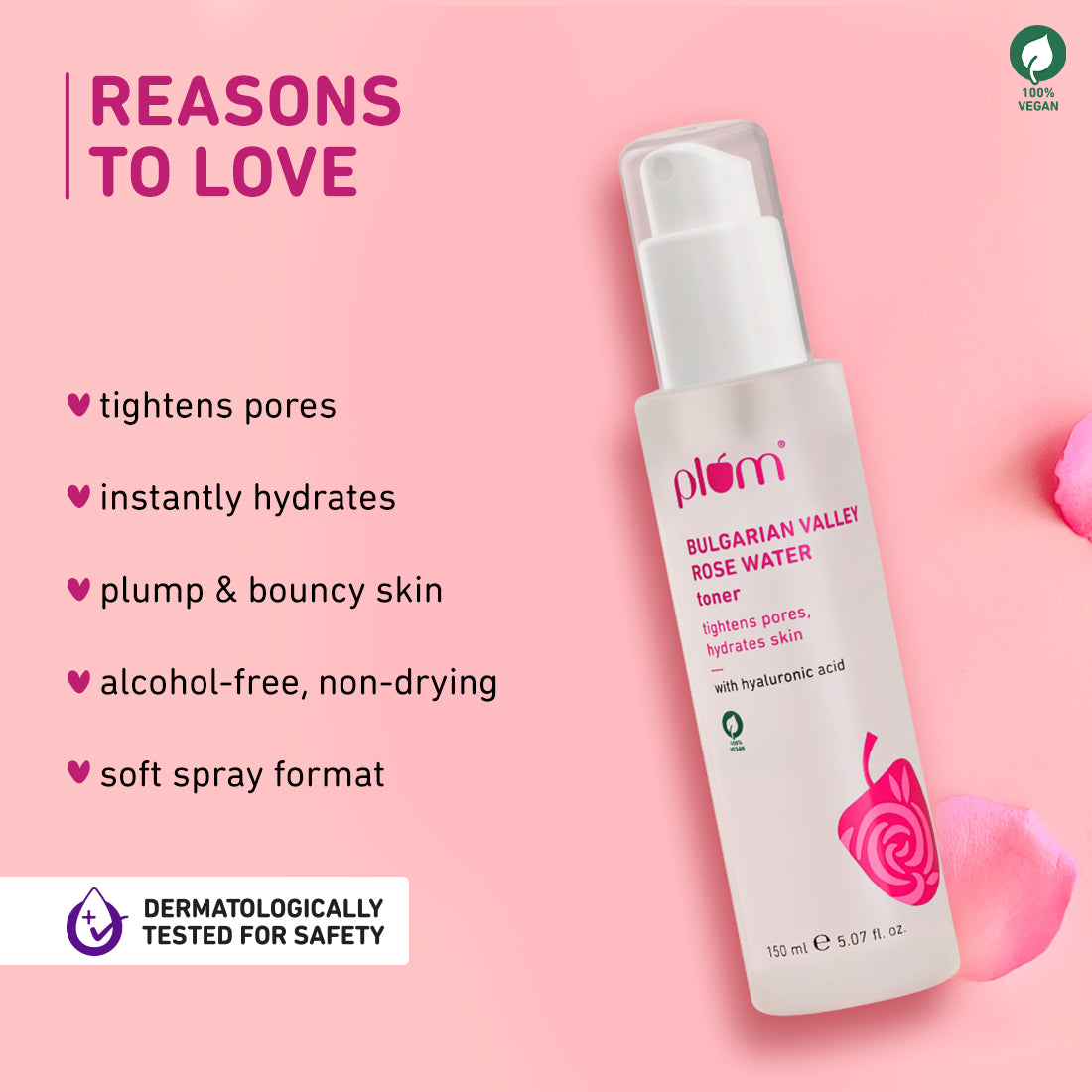 Plum Bulgarian Valley Rose Water Toner for tighter pores | Alcohol-Free Toner | Instantly Hydrates | Soothes & Calms Skin | Tightens Pores | Dermat-Tested, 150ml Buy at Indicrest Image 2