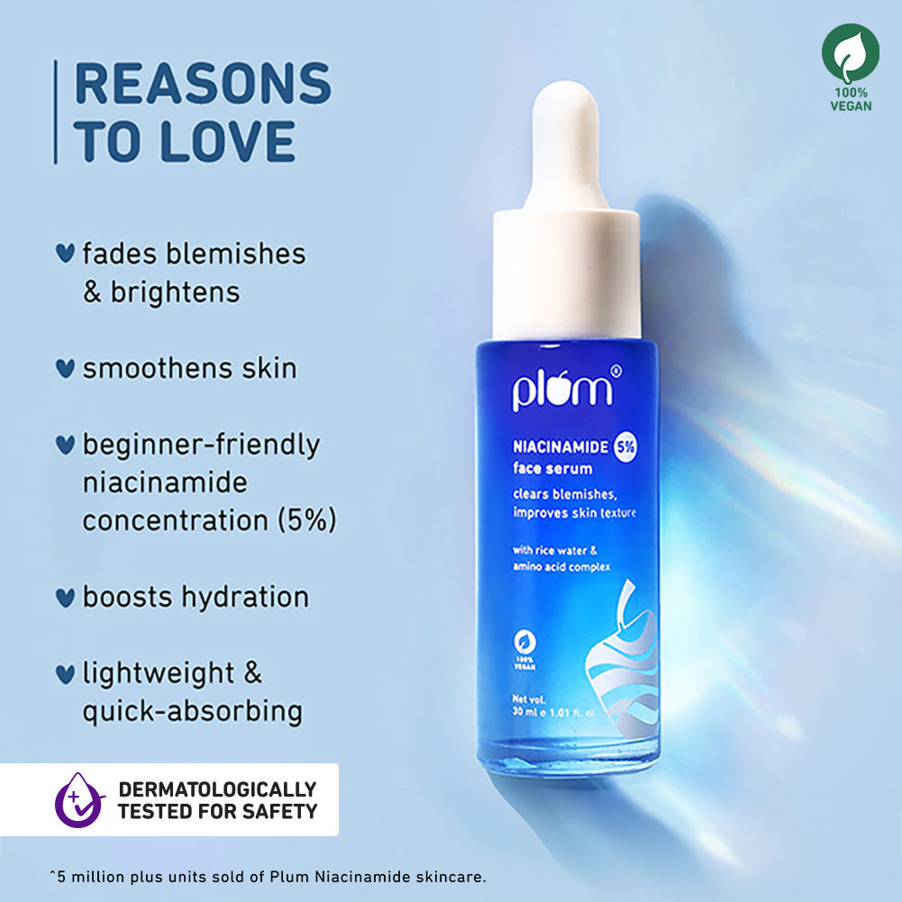 Plum 5% Niacinamide & Rice Water Brightening Face Serum | Brightens Skin | Improves Skin Texture for Women & Men | All Skin Types, 30ml Buy at Indicrest Image 2