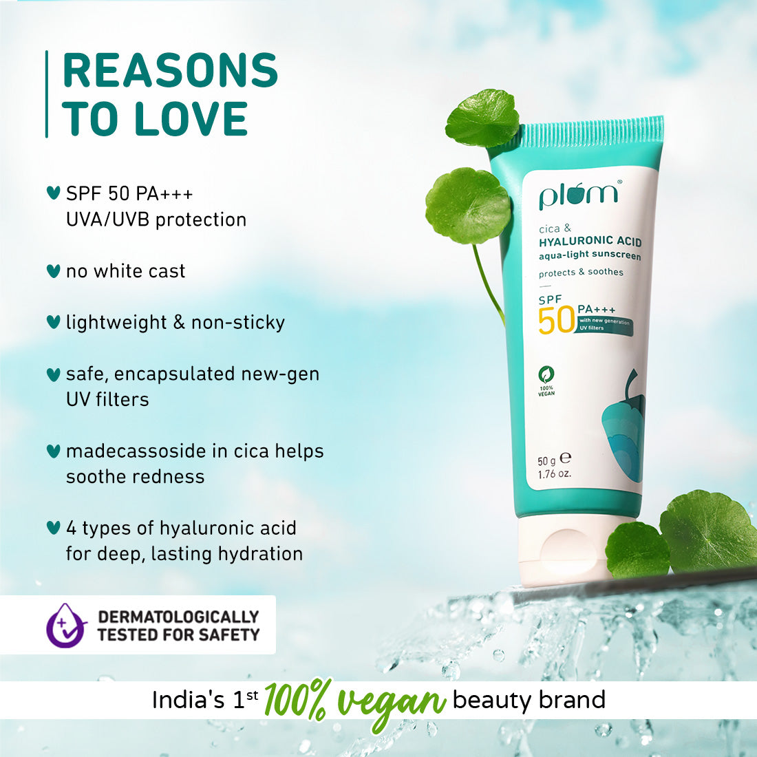 Plum Cica & Hyaluronic Acid SPF 50 Sunscreen | Safe, New Gen UV Filters | Non-Sticky| Non-Oily, 50g x 2 Buy at Indicrest Image 13