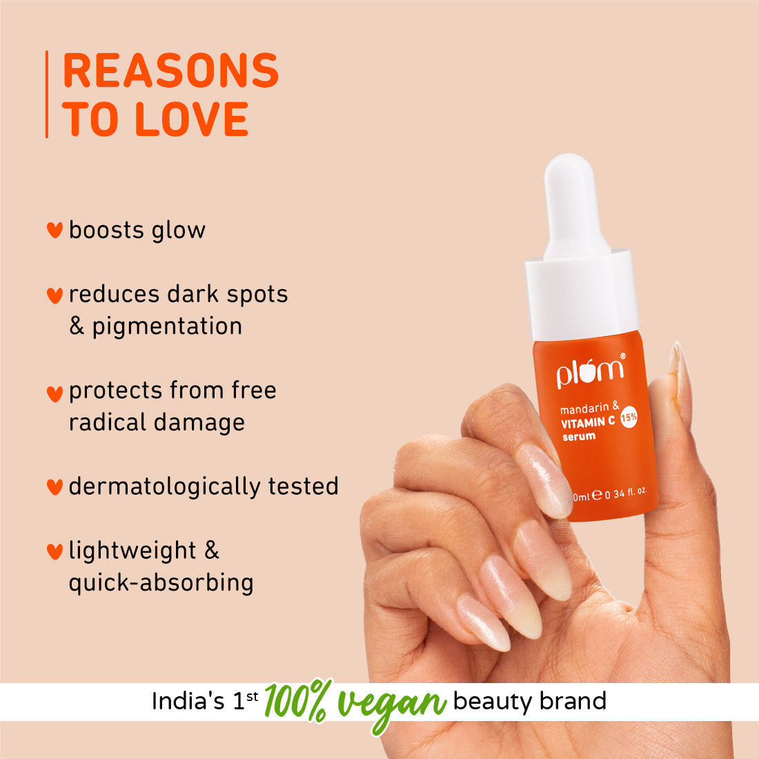 Plum 15% Vitamin C Face Serum with Mandarin (10ml) | Boosts Glow | Fades Dark Spots | Fights Hyperpigmentation, 10ml Buy at Indicrest Image 2