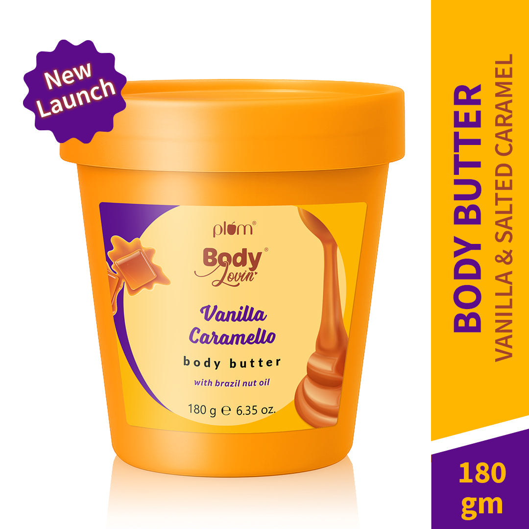 Plum Vanilla Caramello Body Butter by Plum BodyLovin' | Deep Moisturization | Shea Butter & Brazil Nut Oil | Vanilla & Salted Caramel | Non-Greasy & Lightweight, 180g Buy at Indicrest Image 2