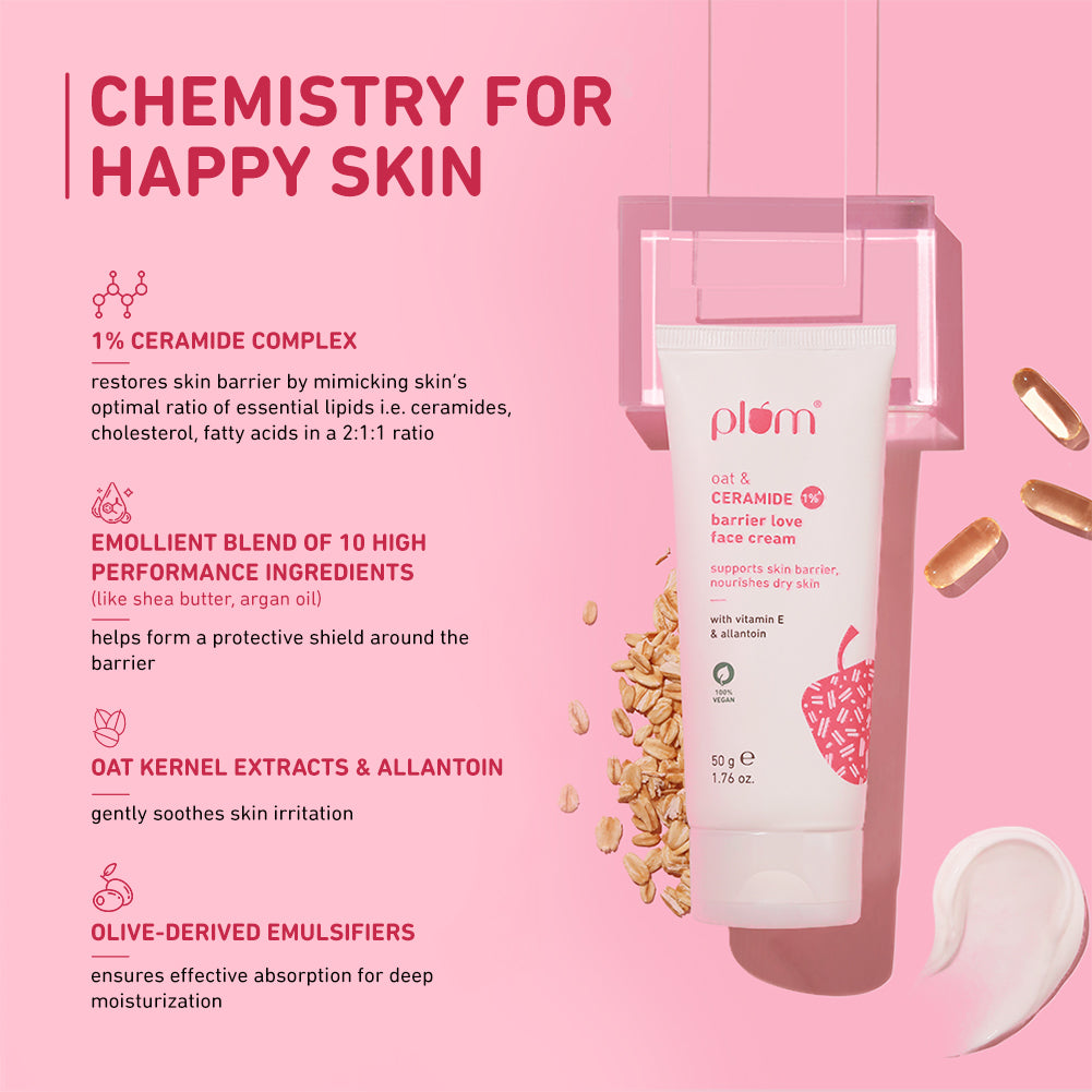 Plum Oat & 1% Ceramide Face Cream for Dry Skin | "3X Lasting Moisturization | Strengthens Skin Barrier | Dermat- Tested, 50g Buy at Indicrest Image 4