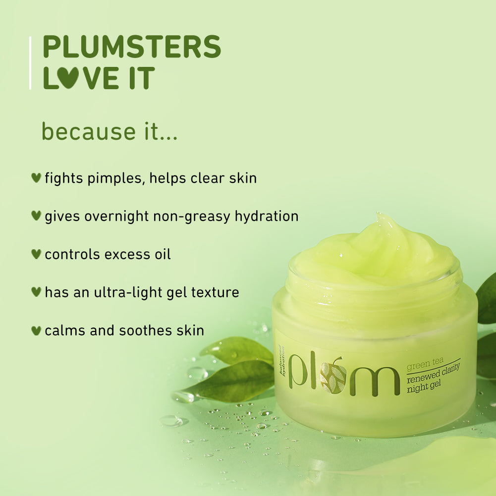 Plum Green Tea Renewed Clarity Night Gel Cream for Oily Skin | Fights Acne| Overnight Hydration |Lightweight & Non-Greasy, 50ml Buy at Indicrest Image 3