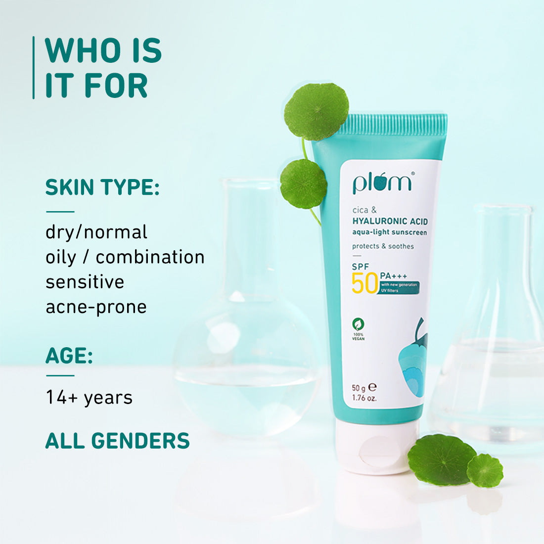 Plum Cica & Hyaluronic Acid SPF 50 Sunscreen | Safe, New Gen UV Filters | Non-Sticky| Non-Oily, 50g Buy at Indicrest Image 3