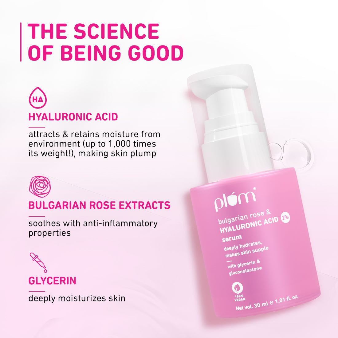 Plum 2% Hyaluronic Acid Serum for Face with Bulgarian Rose | Deeply Hydrates | Calms Inflammation | Plumps-Up Skin, 30ml Buy at Indicrest Image 4
