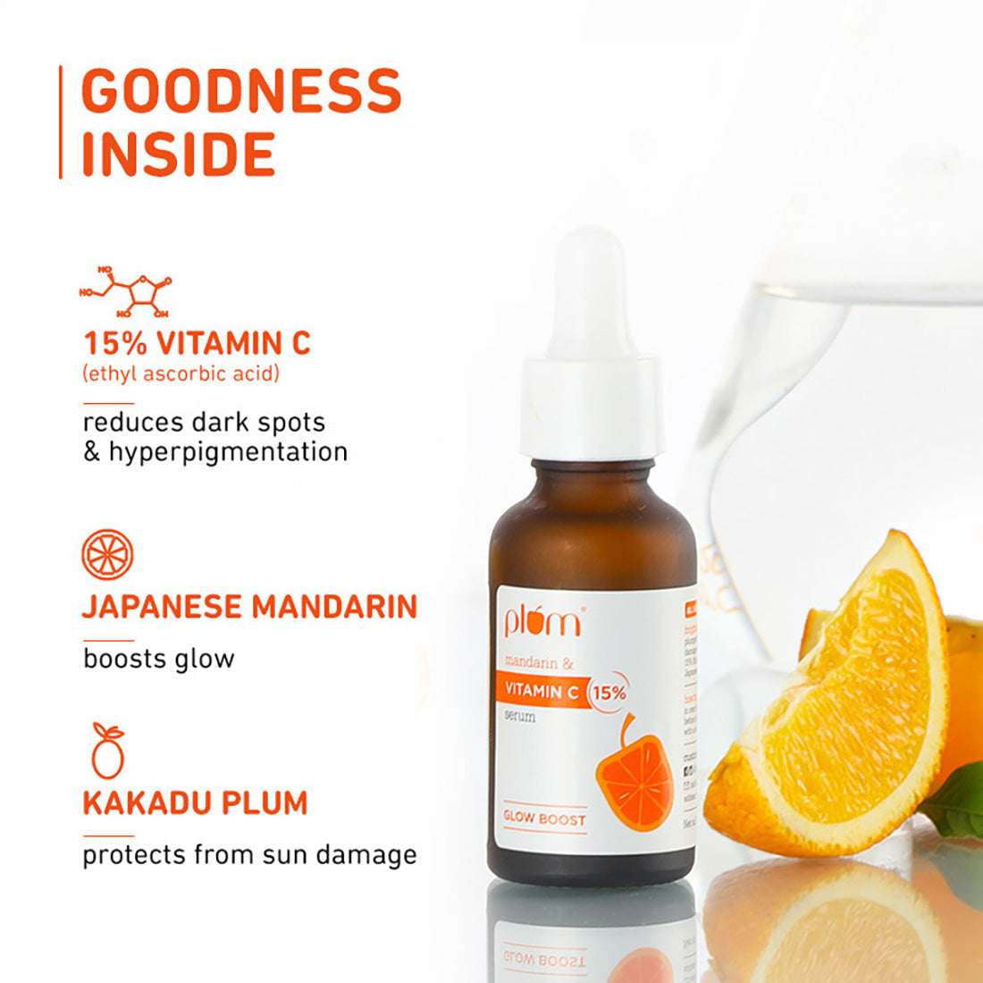 Plum 15% Vitamin C Serum with Mandarin for glowing skin | Boosts Glow & Fades Dark Spots In 2 Weeks | Dermat-Tested, 30ml Buy at Indicrest Image 4