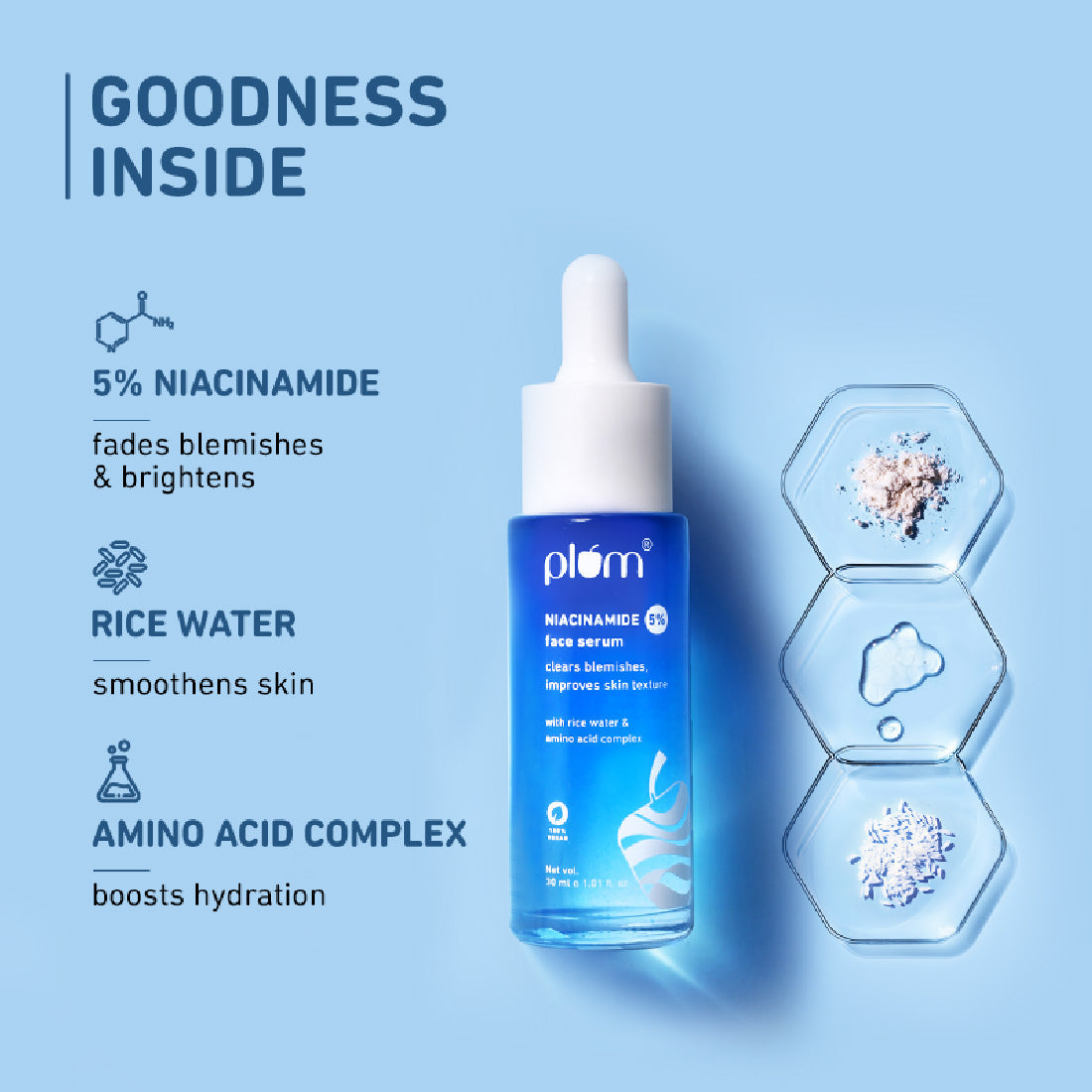 Plum 5% Niacinamide & Rice Water Brightening Face Serum | Brightens Skin | Improves Skin Texture for Women & Men | All Skin Types, 30ml Buy at Indicrest Image 4