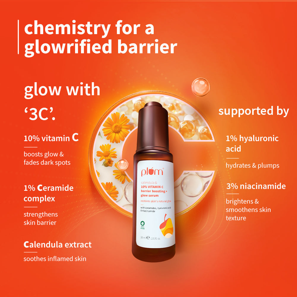 Plum 10% Vitamin C Barrier Boosting + Glow Serum with Calendula | Boosts Glow From 1st Use | Fades Dark Spots In 14 Days | Dermat-Tested, 30ml x 2 Buy at Indicrest Image 6
