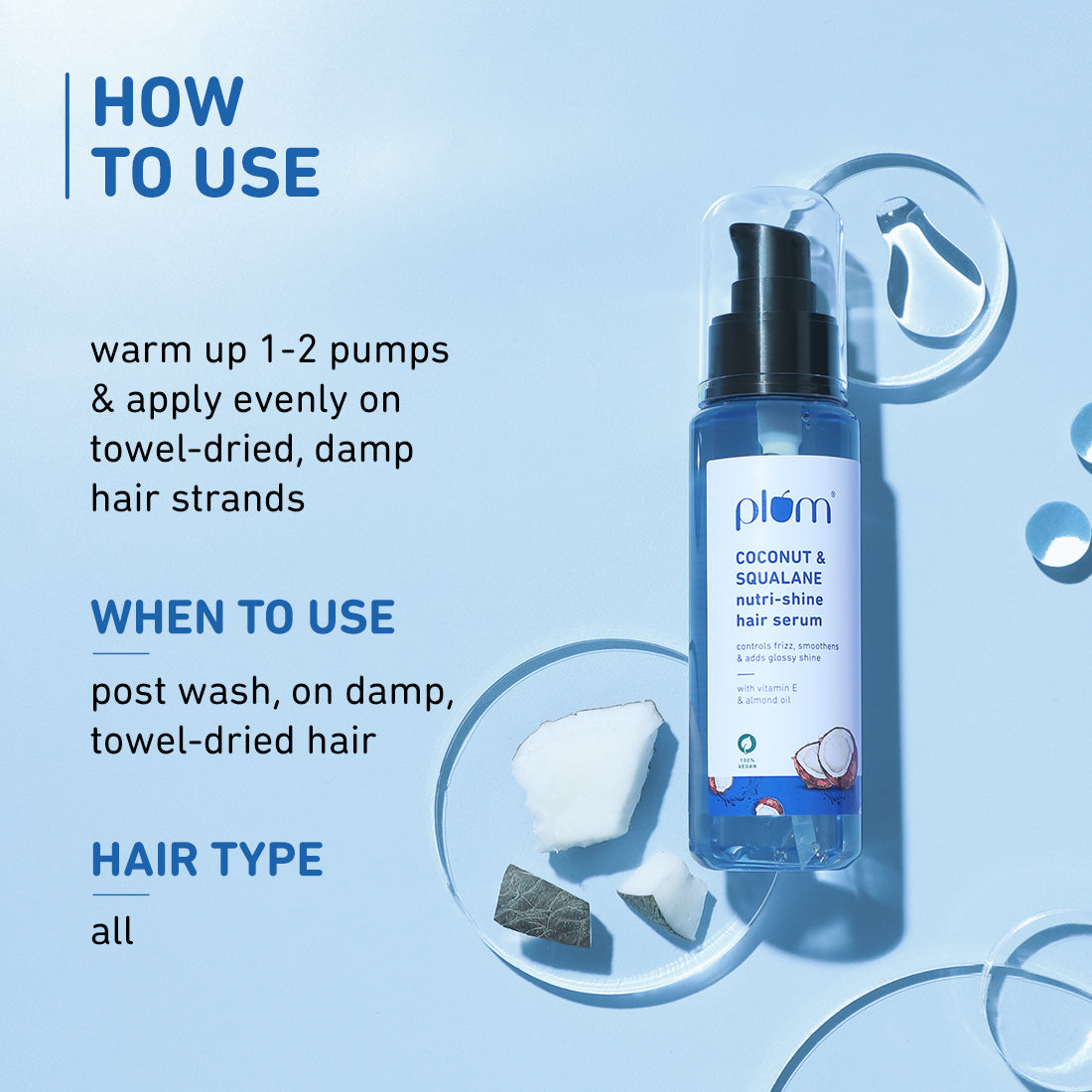 Plum Coconut & Squalane Hair Serum for Soft, Shiny Hair | 22X Shinier Hair In 1 Use | Reduces Frizz, 75ml Buy at Indicrest Image 8