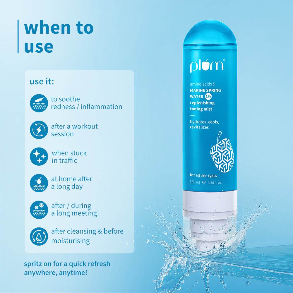 Plum 1% Marine Spring Water Replenishing Toning Mist Spray with Amino Acids | Hydrates, Cools & Revitalizes | With Active Minerals | On-The-Go Soothing Face Mist, 100ml Buy at Indicrest Image 5