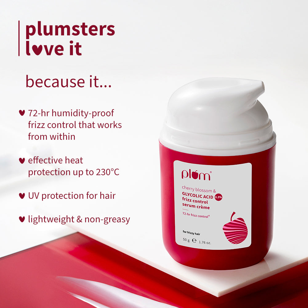 Plum 0.3% Glycolic Acid & Cherry Blossom Frizz Control Serum Creme | 72-Hr Humidity-Proof Frizz Control, 50g Buy at Indicrest Image 5