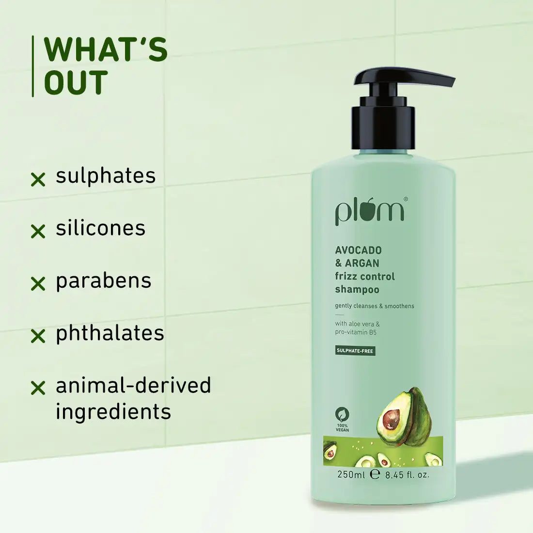 Plum Avocado & Argan Frizz Control Shampoo | Reduces Frizz | Conditions Strands, 250ml Buy at Indicrest Image 6