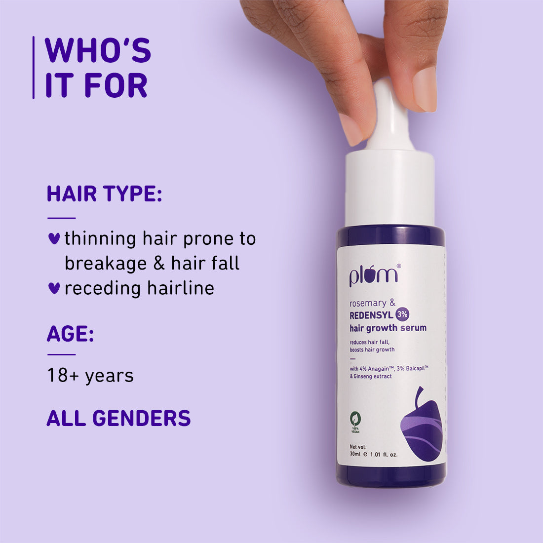 Plum Rosemary & 3% Redensyl Hair Growth serum | Reduces Hairfall | Boosts Hair Growth | Improves Hair Density, 30ml Buy at Indicrest Image 8