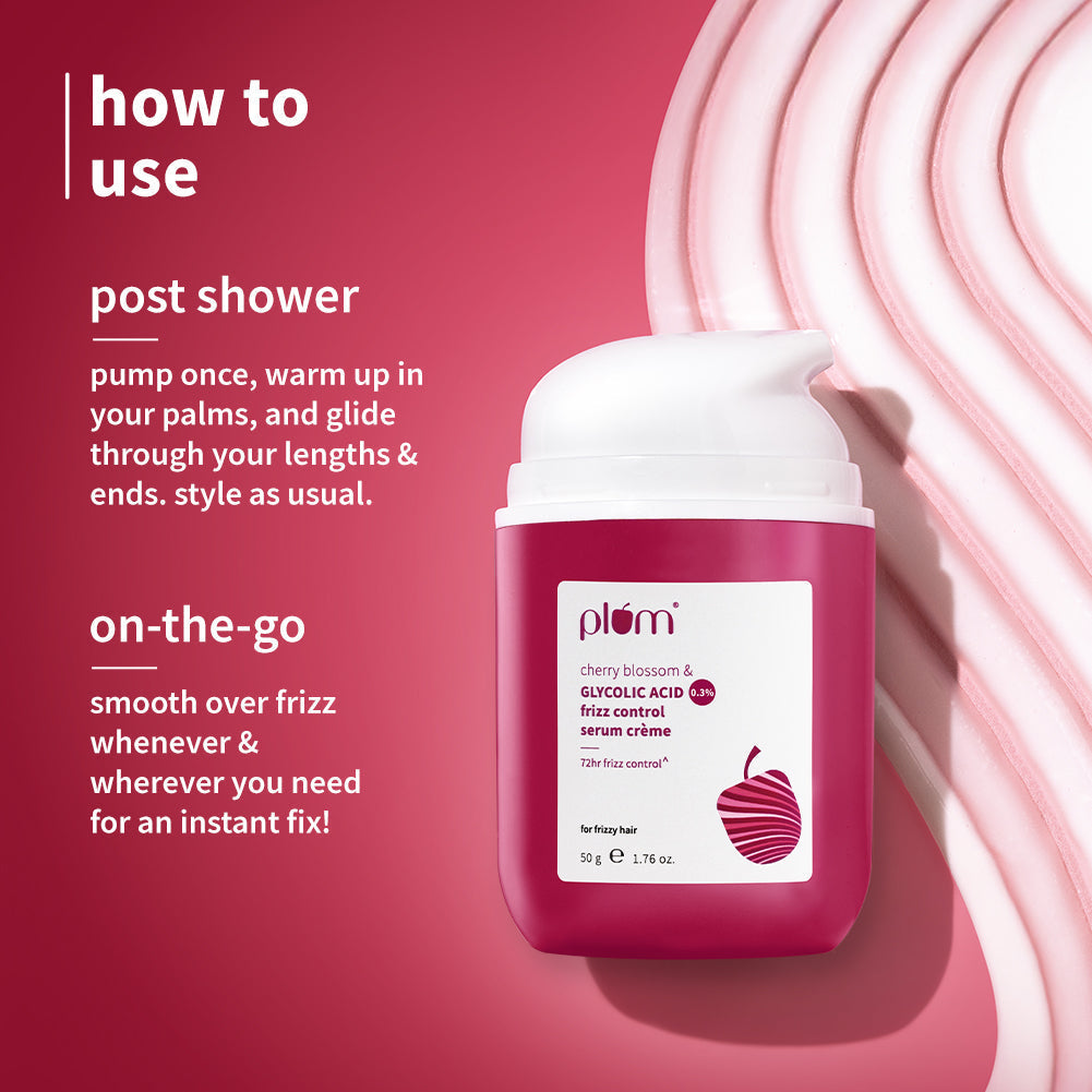 Plum 0.3% Glycolic Acid & Cherry Blossom Frizz Control Serum Creme | 72-Hr Humidity-Proof Frizz Control, 50g Buy at Indicrest Image 7