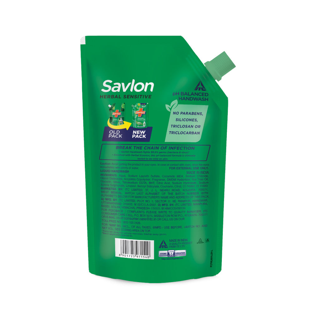 Savlon Herbal Sensitive PH Balanced Liquid Handwash Refill Pouch, 650ml Buy at Indicrest Image 8
