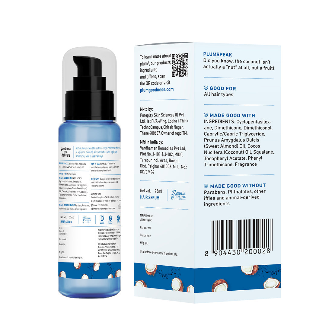 Plum Coconut & Squalane Hair Serum for Soft, Shiny Hair | 22X Shinier Hair In 1 Use | Reduces Frizz, 75ml Buy at Indicrest Image 11