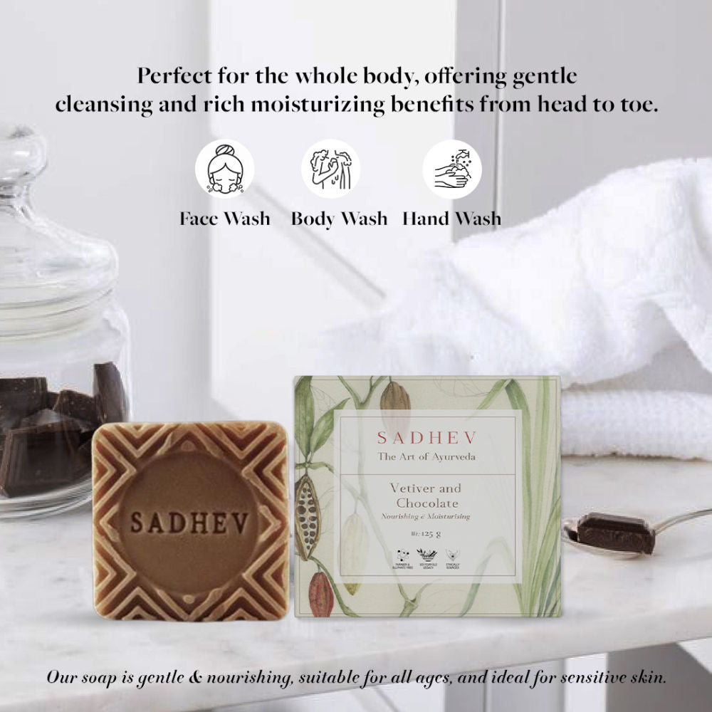 Sadhev Nourishing & Moisturising Bathing Bar - Vetiver & Chocolate, 125g