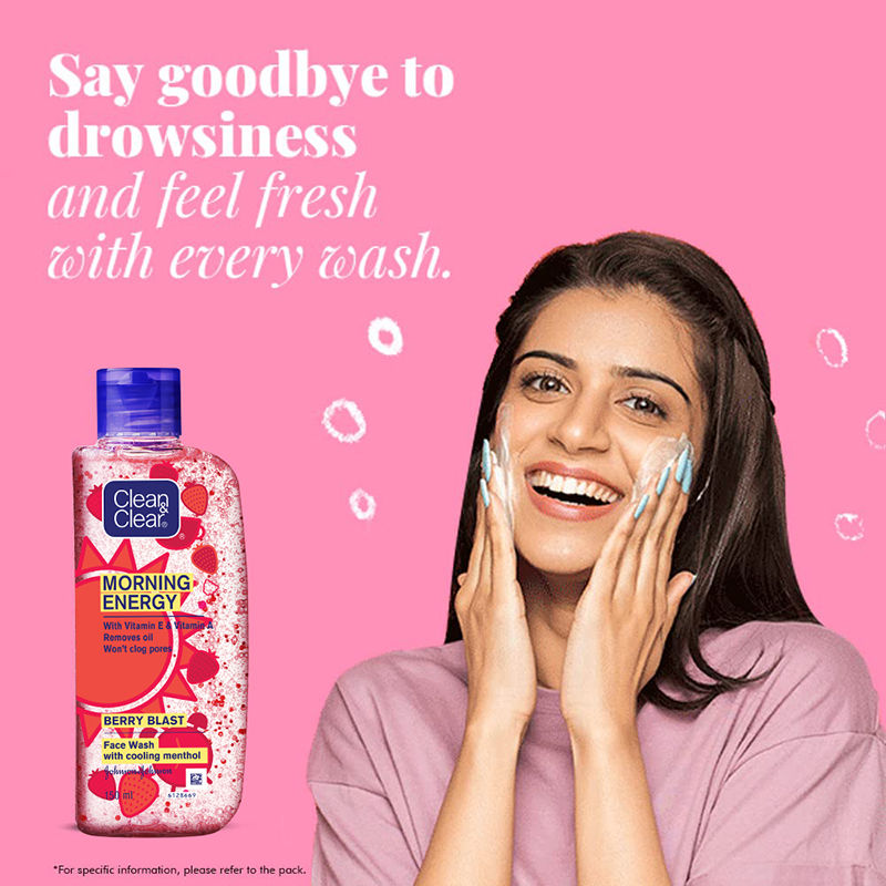Clean & Clear Morning Energy Berry Blast Face Wash - Gentle Cleanser with Menthol for Oily Skin, 150ml Buy at Indicrest Image 3