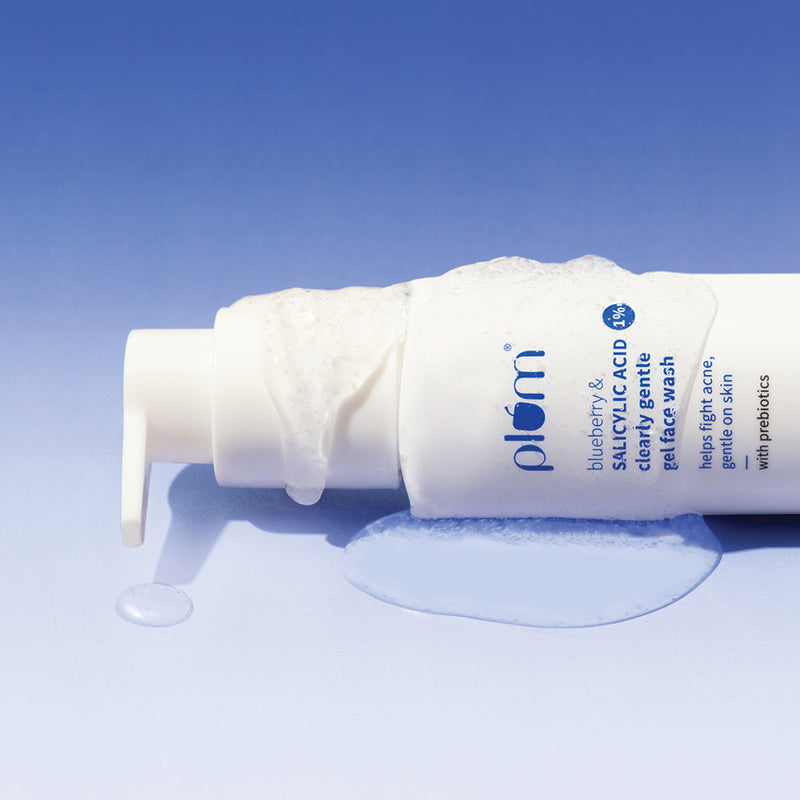 Plum Plum 1% Salicylic Acid Clearly Gentle Gel Face Wash with Blueberry | Helps Fight Active Acne | Gentle & Non-Drying | For Oily, Acne-Prone Skin | Beginner-Friendly | All Genders | 100% Vegan | 100 Ml, 100ml Buy at Indicrest