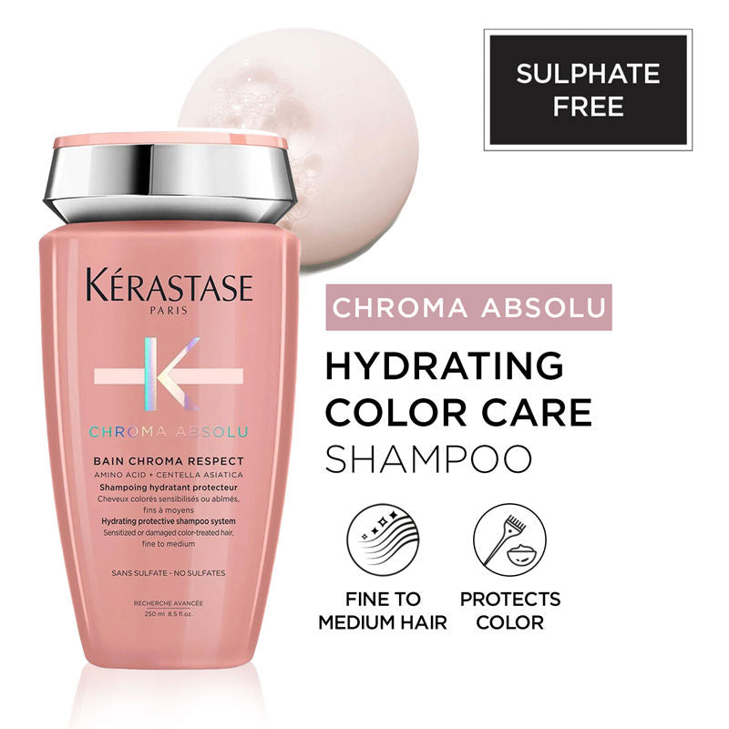 Kerastase Chroma Absolu Bain Respect Shampoo For Colour Treated Fine Hair, Sulphate-Free, 250ml, Buy from Indicrest