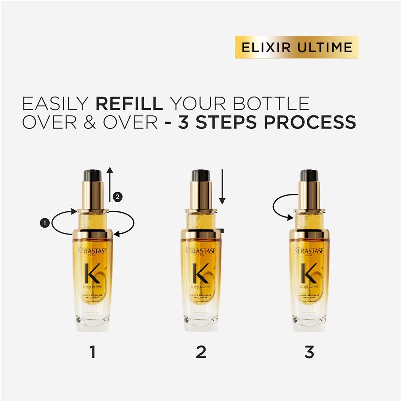 Kérastase Elixir Ultime Hair Oil-In-Serum Refill, 2X Shinier Hair, 96H Anti-Frizz Action, 75ml