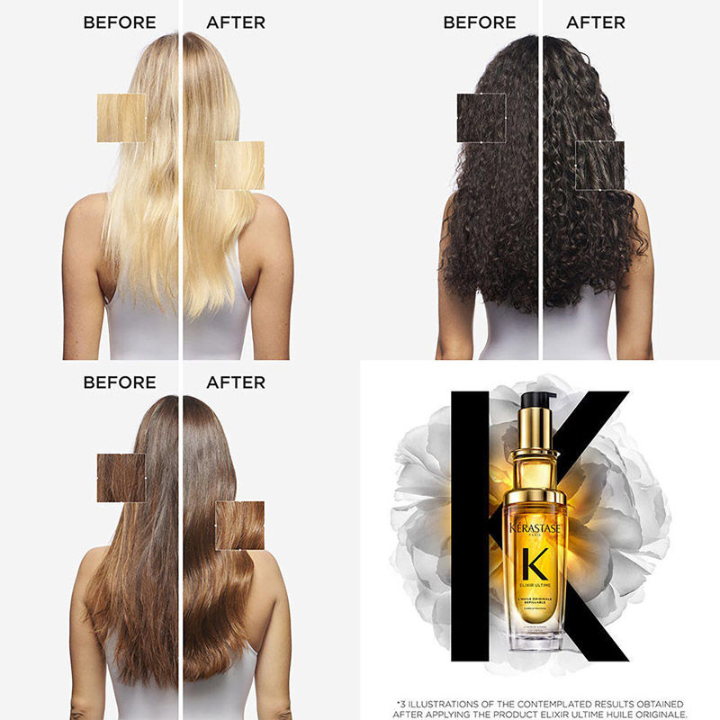 Kérastase Elixir Ultime Hair Oil-In-Serum Refill, 2X Shinier Hair, 96H Anti-Frizz Action, 75ml