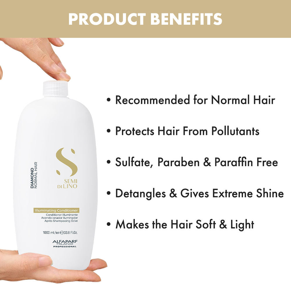 ALFAPARF MILANO Diamond Conditioner Adds Gloss & Shine For Frizzy Hair, Sulfate Free, 1000ml