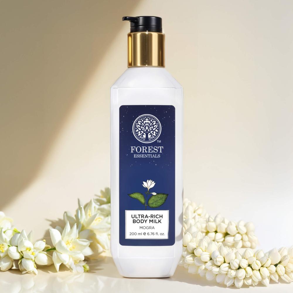 Forest Essentials Ultra-Rich Body Milk Mogra - Delicately Scented Ayurvedic Moisturising Body Lotion, 200ml