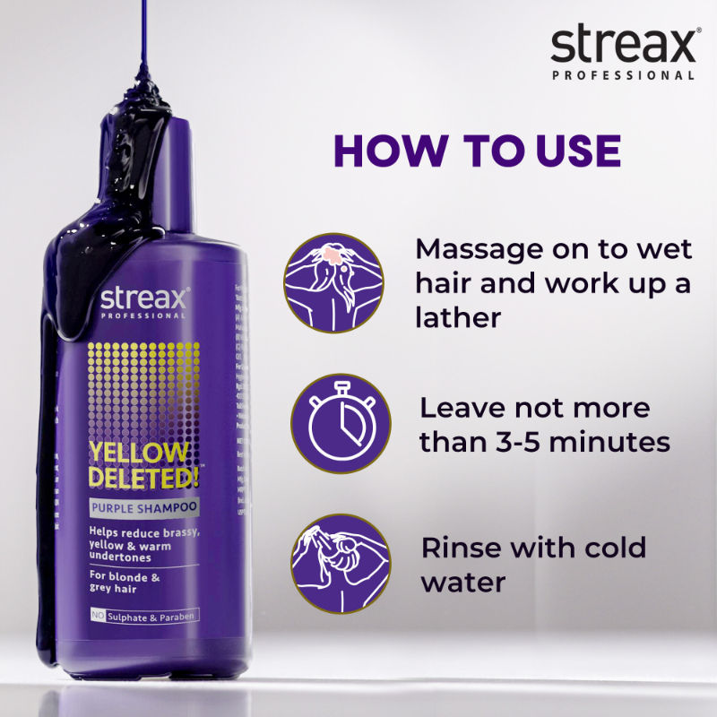 Streax Professional Yellow Deleted Purple Shampoo, 300ml Buy at Indicrest Image 5
