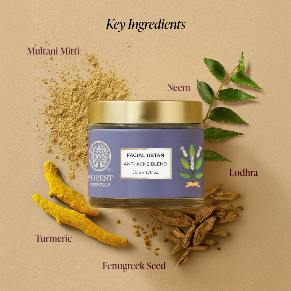 Forest Essentials Facial Ubtan Anti Acne Blend Multani Mitti Ayurvedic Face Pack With Neem For Acne, 50g