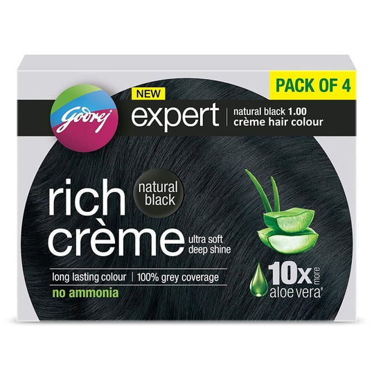Godrej Expert Creme Hair Colour - Natural Black (Pack of 4), 80g+80ml Buy at Indicrest