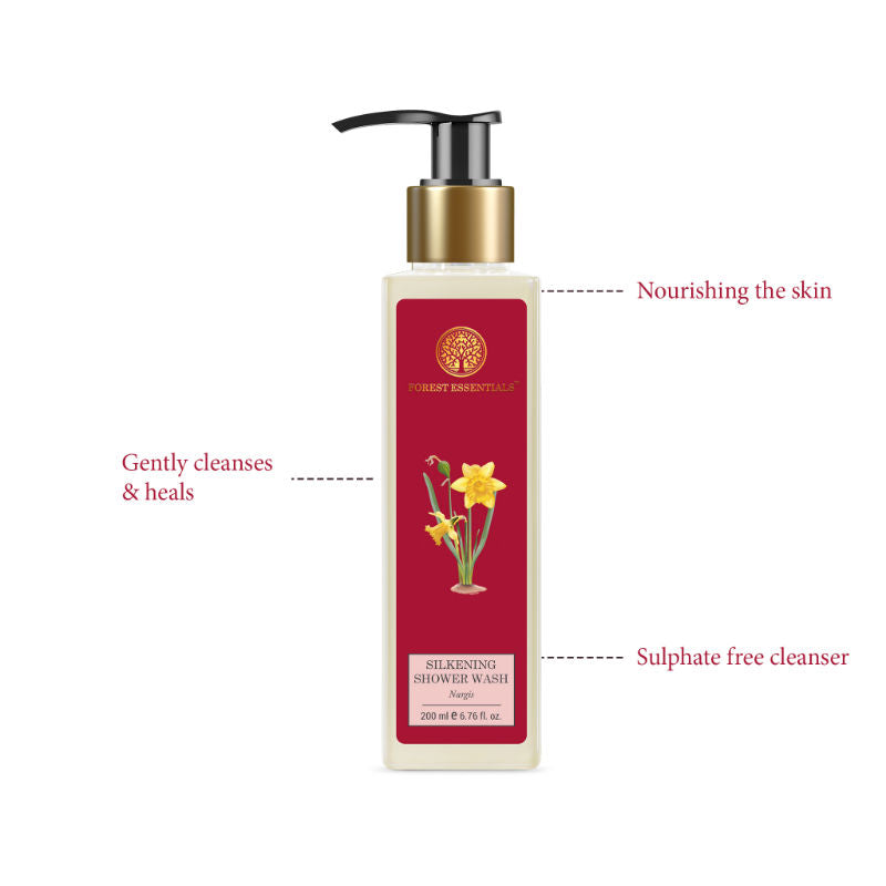 Forest Essentials Silkening Shower Wash Nargis - Ayurvedic Body Wash Sulphate Free, 200ml