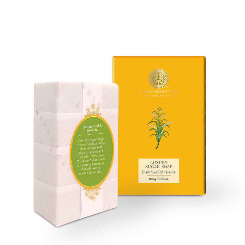 Forest Essentials Luxury Sugar Soap Sandalwood Turmeric - Ayurvedic Handmade Bath Soap, 100 g