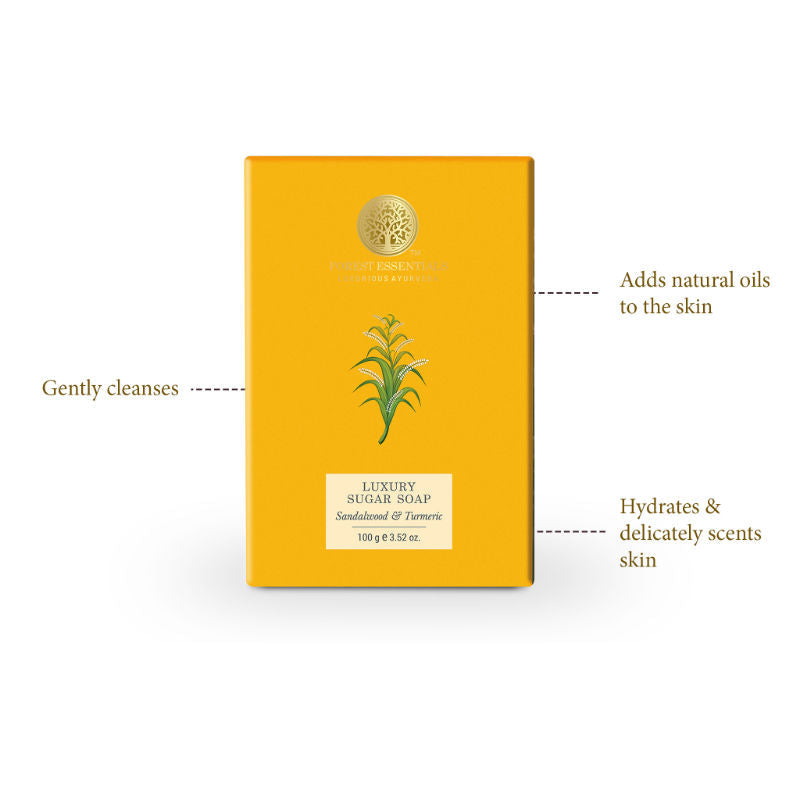 Forest Essentials Luxury Sugar Soap Sandalwood Turmeric - Ayurvedic Handmade Bath Soap, 100 g