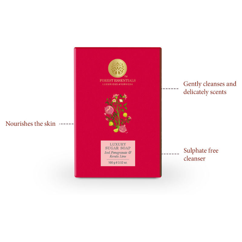 Forest Essentials Luxury Sugar Soap Pomegranate & Kerala Lime - Ayurvedic Handmade Bath Soap, 100g