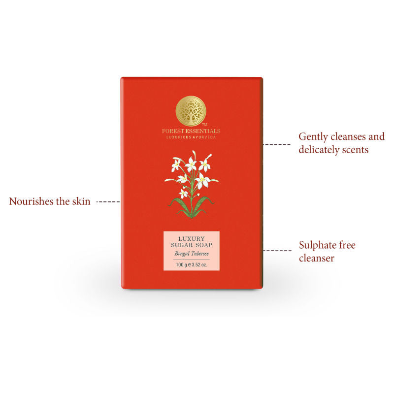Forest Essentials Luxury Sugar Soap Bengal Tuberose - Ayurvedic Handmade Bath Soap, 100 g