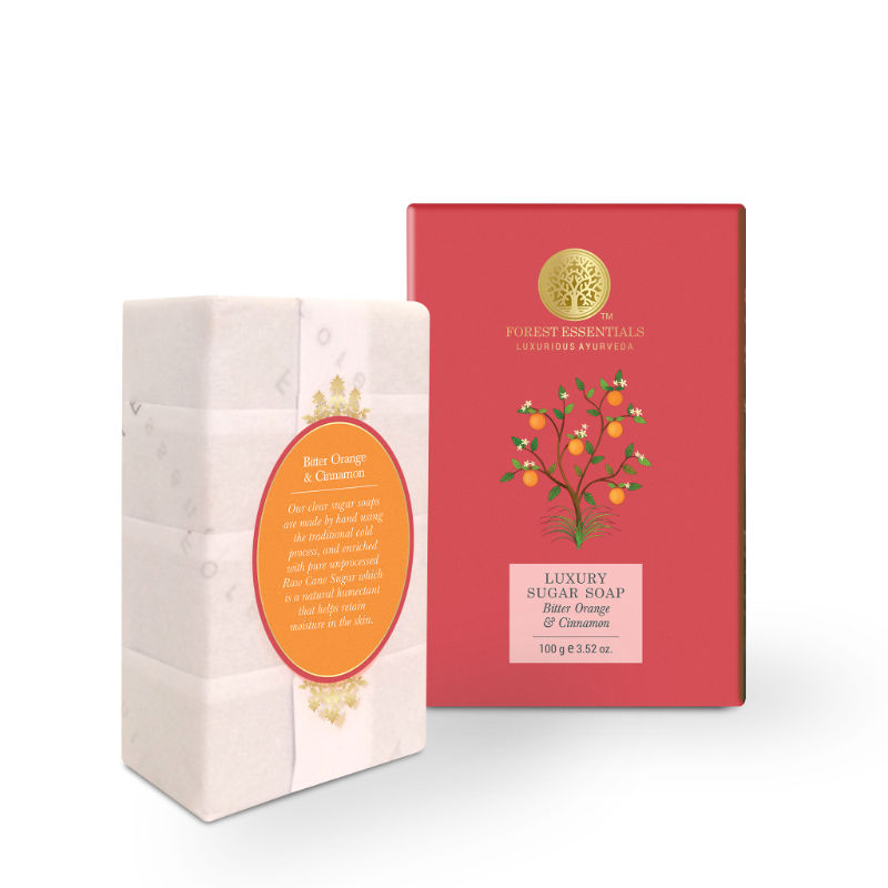 Forest Essentials Luxury Sugar Soap Bitter Orange & Cinnamon - Ayurvedic Handmade Bath Soap, 100 g