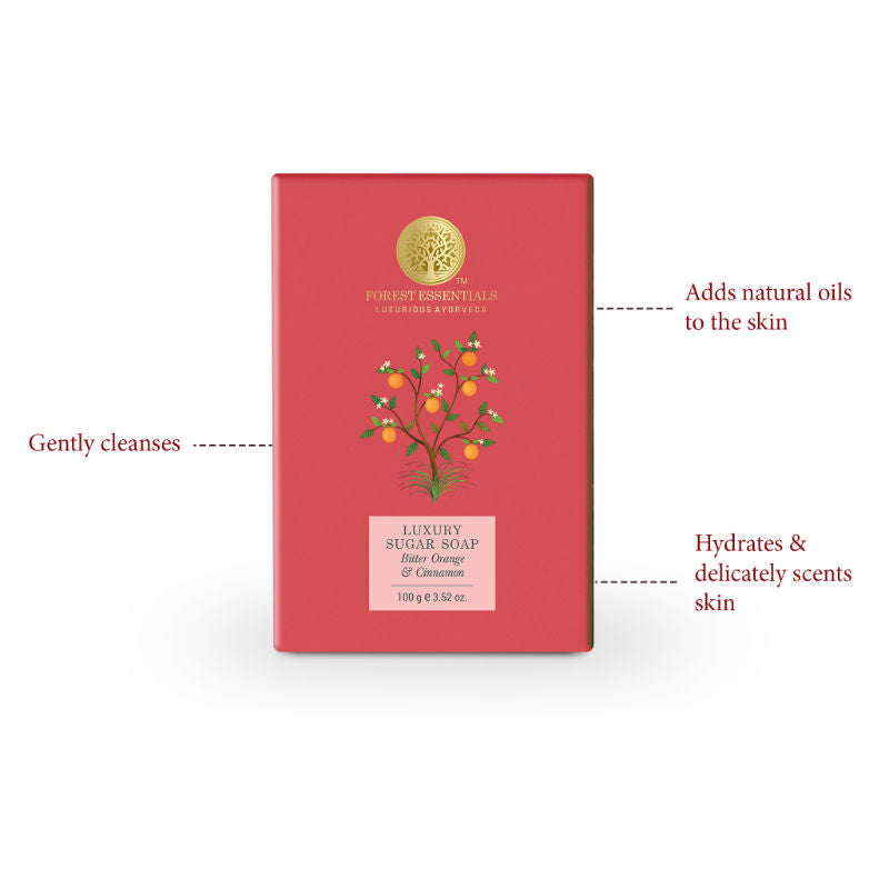 Forest Essentials Luxury Sugar Soap Bitter Orange & Cinnamon - Ayurvedic Handmade Bath Soap, 100 g