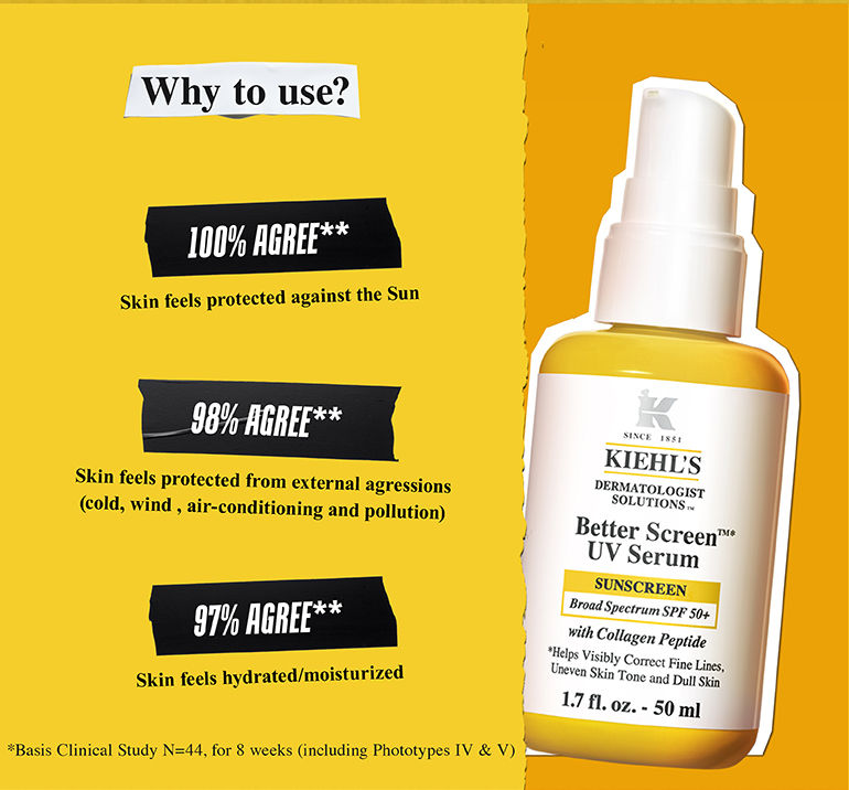 Kiehl's Better Screen UV Serum SPF 50+ Sunscreen with Collagen Peptide, 50ml