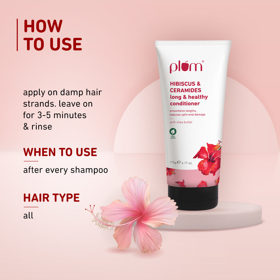 Plum Hibiscus & Ceramides Long & Healthy Conditioner | Smoothens Hair | Helps Prevent Split Ends, 175g Buy at Indicrest Image 3