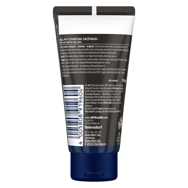 Nivea MEN Face Wash, All in 1 Charcoal, to Detoxify & Refresh Skin with 10x Vitamin C Effect, 50g Buy at Indicrest Image 9