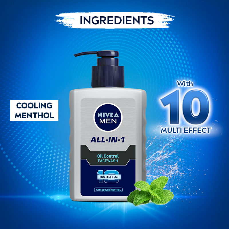 Nivea MEN All-IN-1 Oil Control Face Wash with 10x Multi Effect With Clooing MENthol, 150ml Buy at Indicrest Image 4