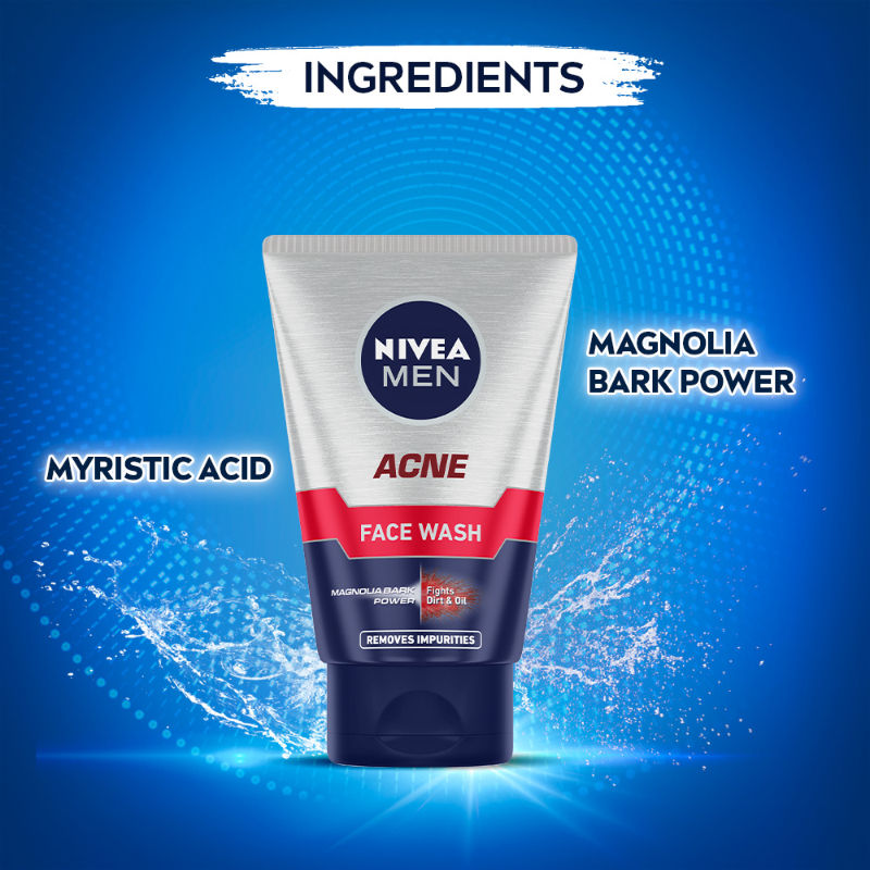 Nivea MEN Acne Face Wash for Oily & Acne Prone Skin, Fights Oil & Dirt with Magnolia Bark Power, 50g Buy at Indicrest Image 3