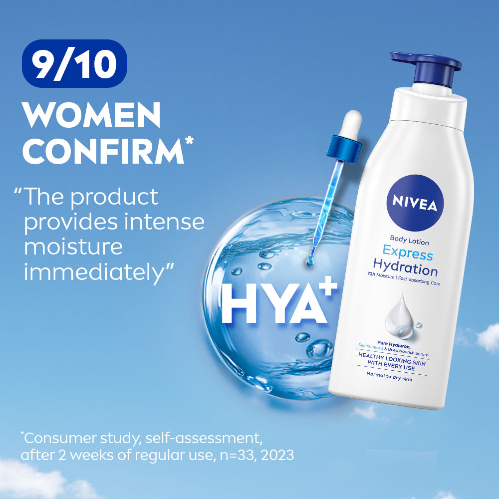 Nivea Express Hydration BODY LOTION with Sea Minerals - 5 in 1 COMPLETE CARE for 48H Moisturization, 400ml Buy at Indicrest Image 7